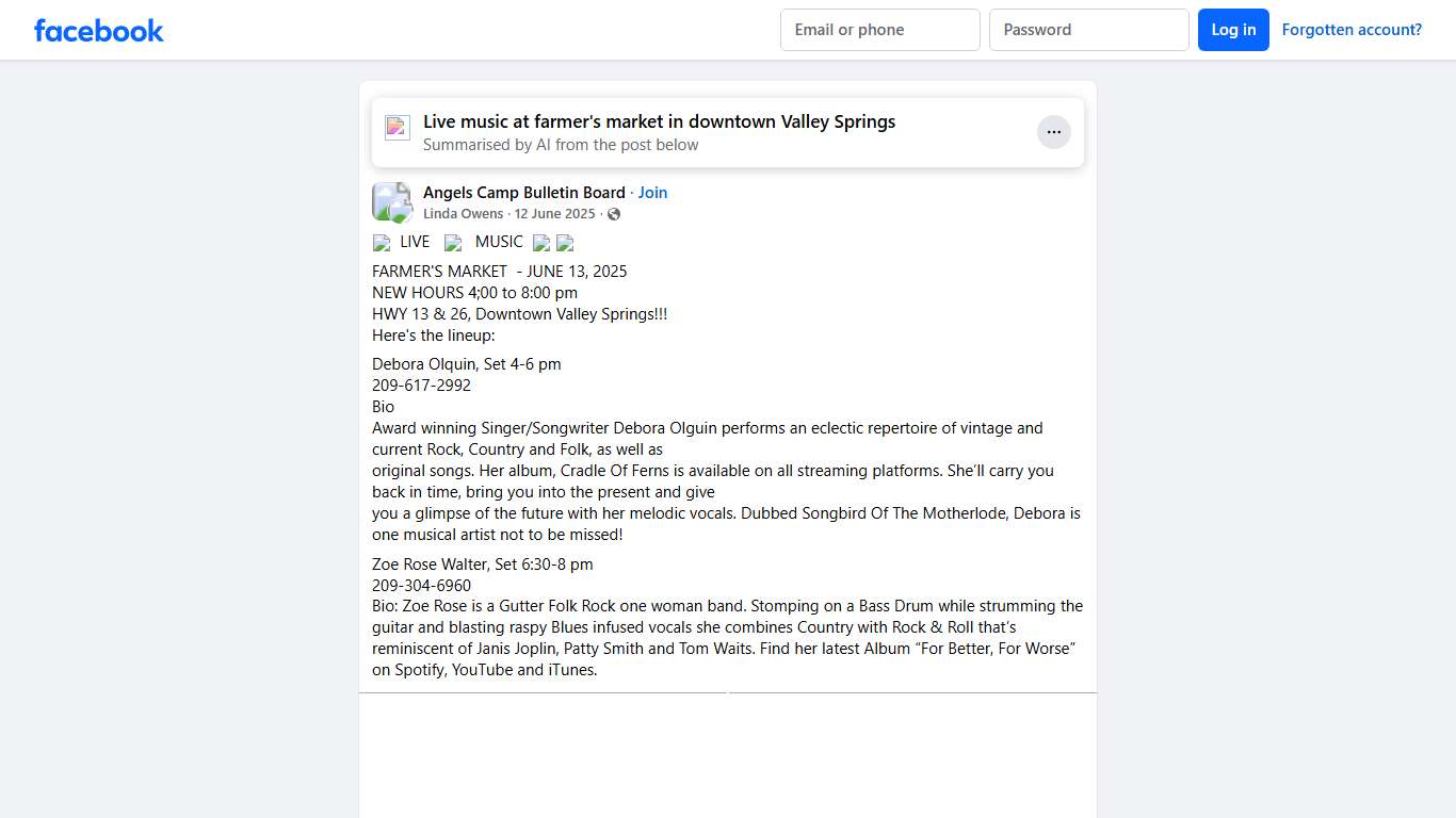 Angels Camp Bulletin Board | 🎵 LIVE 🎶 MUSIC 🎵 🎶 | Facebook